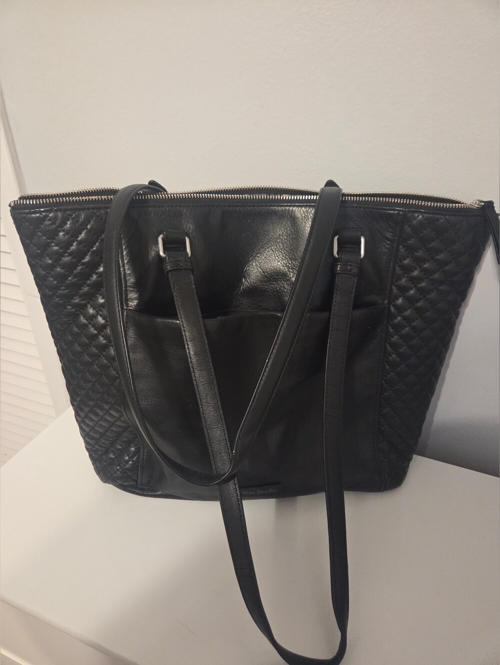 Vera Bradley Leather Carryall Tote Purse In Black